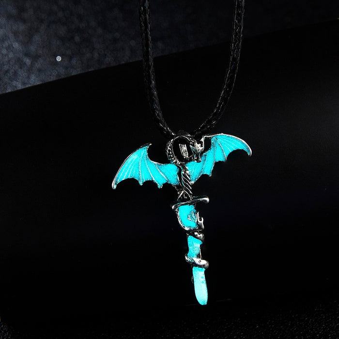 Glow-in-the-Dark Dragon Pendant Necklace: silver, black dragon, fantasy gothic style