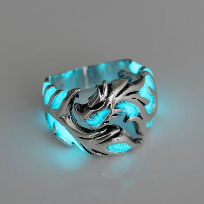 Glow in the Dark Dragon Ring for Men: silver, gold dragon, fantasy style