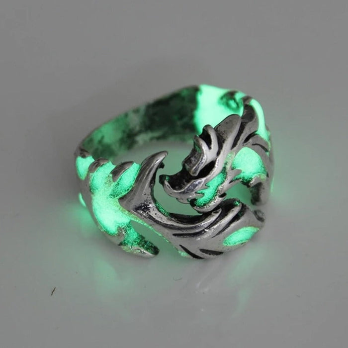 Glow in the Dark Dragon Ring for Men: silver, gold dragon, fantasy style