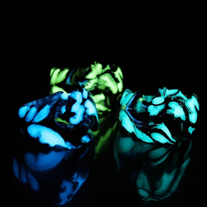 Glow in the Dark Dragon Ring for Men: silver, gold dragon, fantasy style