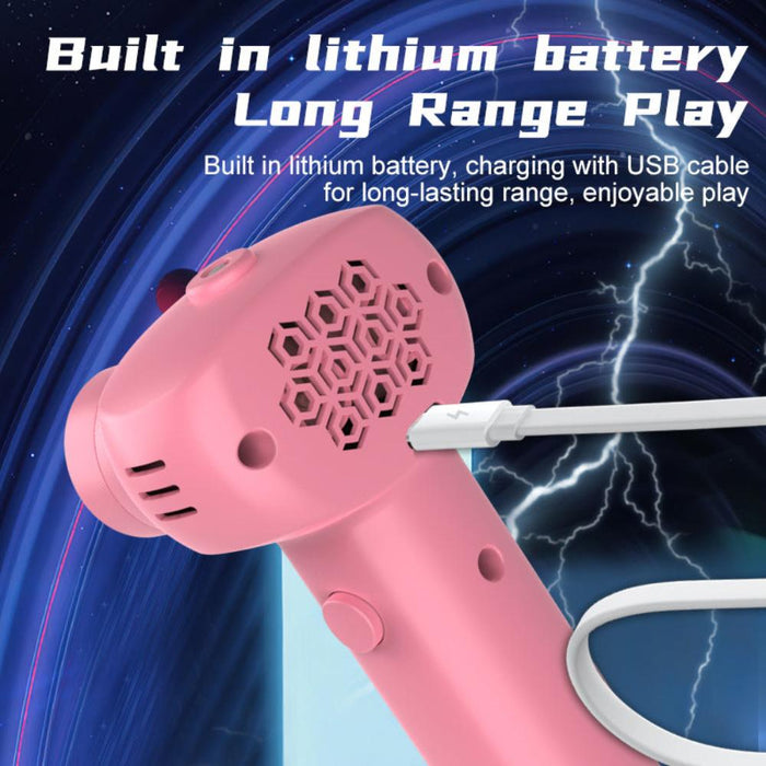 Glow-in-the-Dark Luminescent String Rope Propeller: blue, cyan toy yarn launcher/gun, cartoon futuristic style