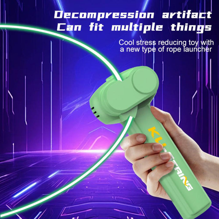 Glow-in-the-Dark Luminescent String Rope Propeller: blue, cyan toy yarn launcher/gun, cartoon futuristic style