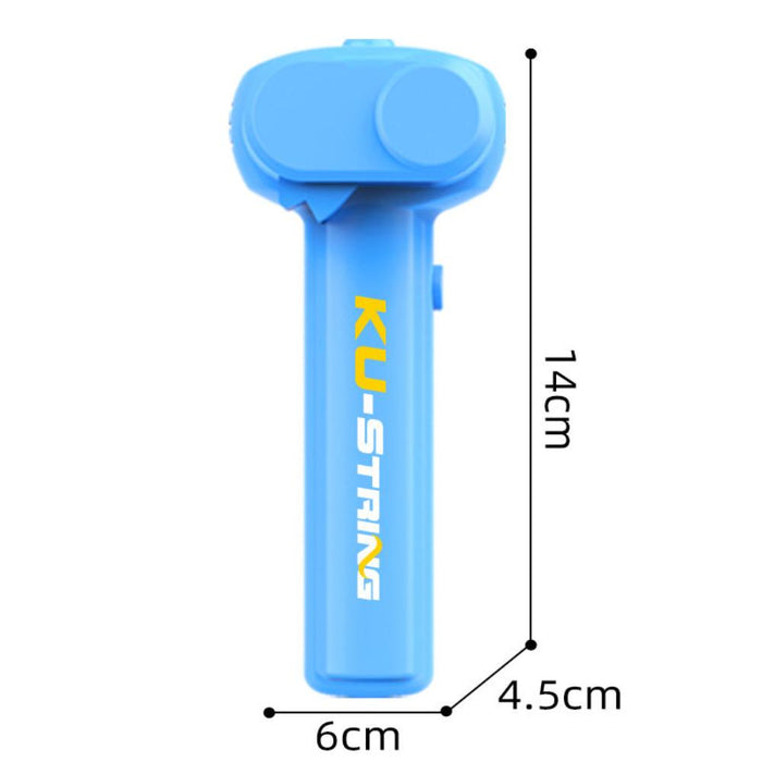 Glow-in-the-Dark Luminescent String Rope Propeller: blue, cyan toy yarn launcher/gun, cartoon futuristic style