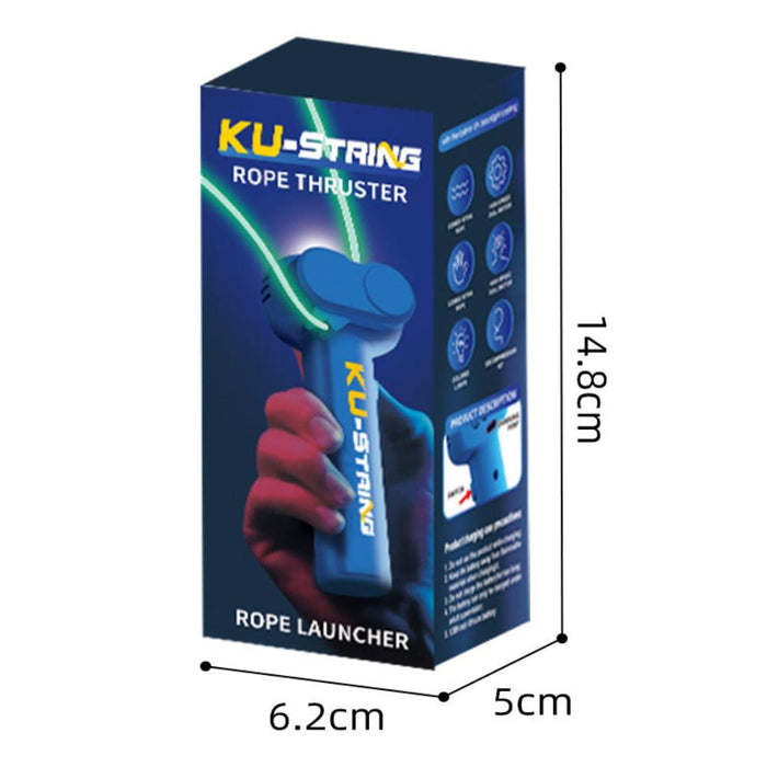Glow-in-the-Dark Luminescent String Rope Propeller: blue, cyan toy yarn launcher/gun, cartoon futuristic style