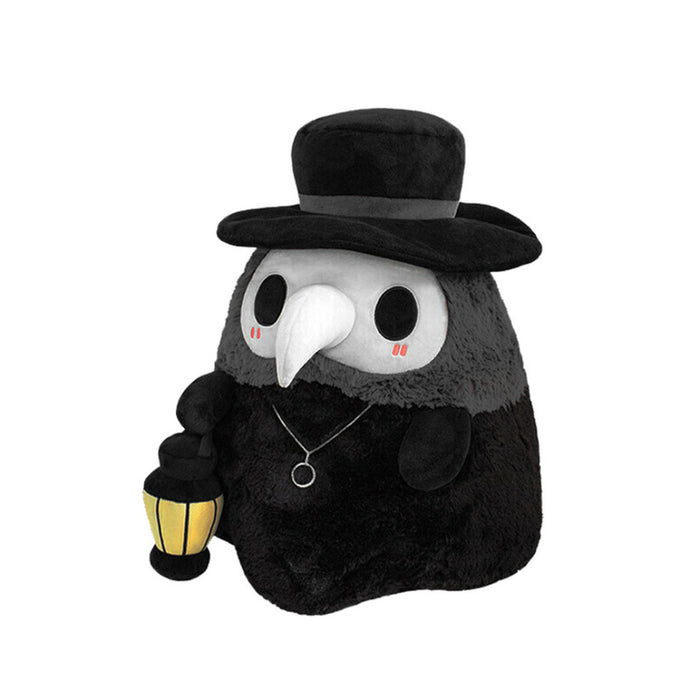 Glow in the Dark Plague Doctor Plush Toy: black, dark gray plague doctor character, cartoon style