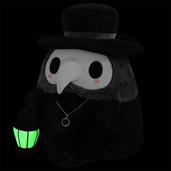 Glow in the Dark Plague Doctor Plush Toy: black, dark gray plague doctor character, cartoon style