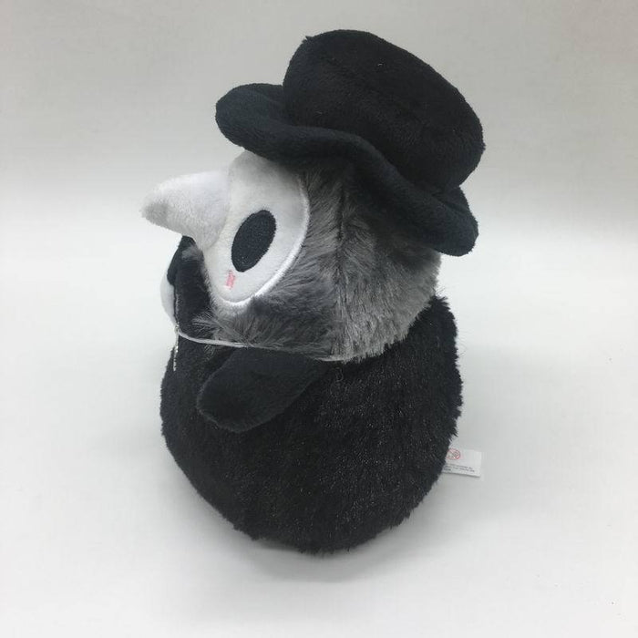Glow in the Dark Plague Doctor Plush Toy: black, dark gray plague doctor character, cartoon style