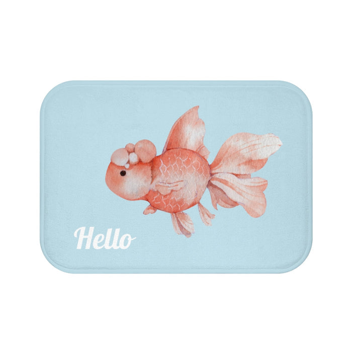 Golden Koi Fish Bathroom Rug: light blue, coral pink cartoon goldfish, cute cartoon style