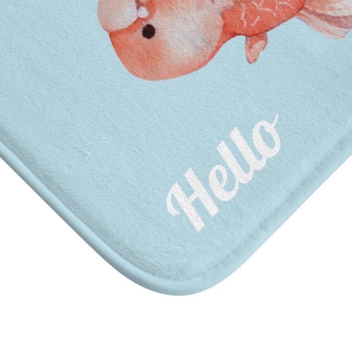 Golden Koi Fish Bathroom Rug: light blue, coral pink cartoon goldfish, cute cartoon style