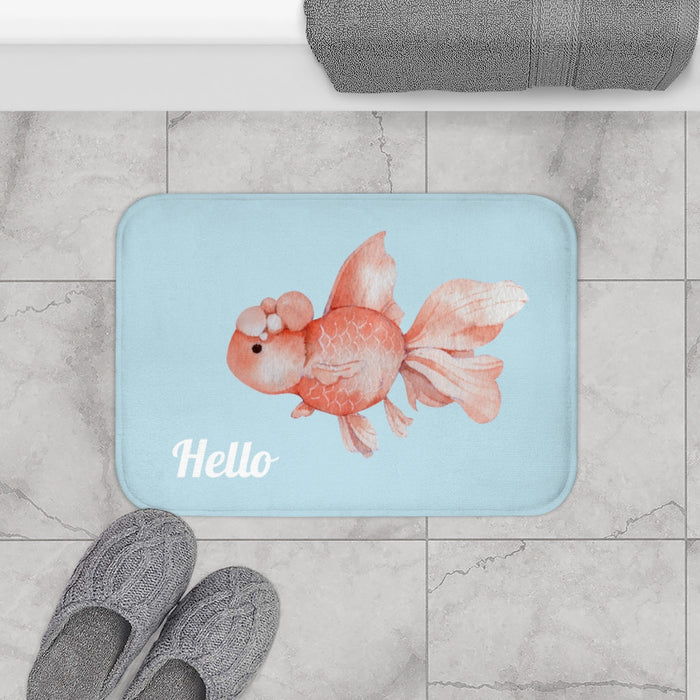 Golden Koi Fish Bathroom Rug: light blue, coral pink cartoon goldfish, cute cartoon style