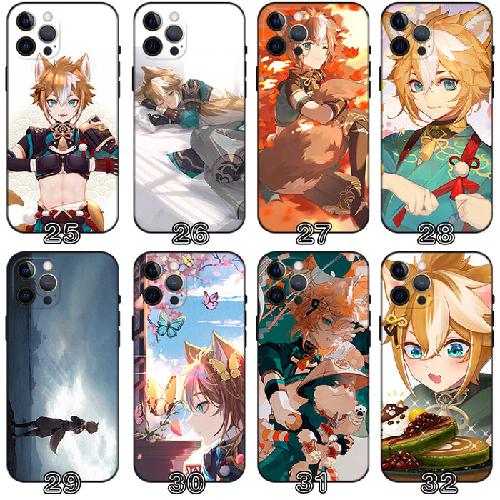 Gorou Genshin Impact Phone Case: white, black anime-style fox-eared character, anime, cartoon, kawaii style