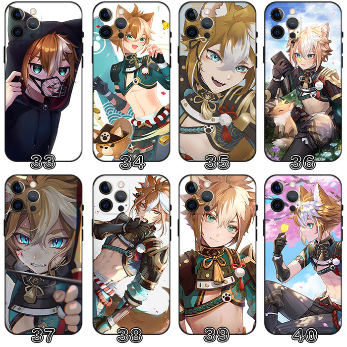 Gorou Genshin Impact Phone Case: white, black anime-style fox-eared character, anime, cartoon, kawaii style