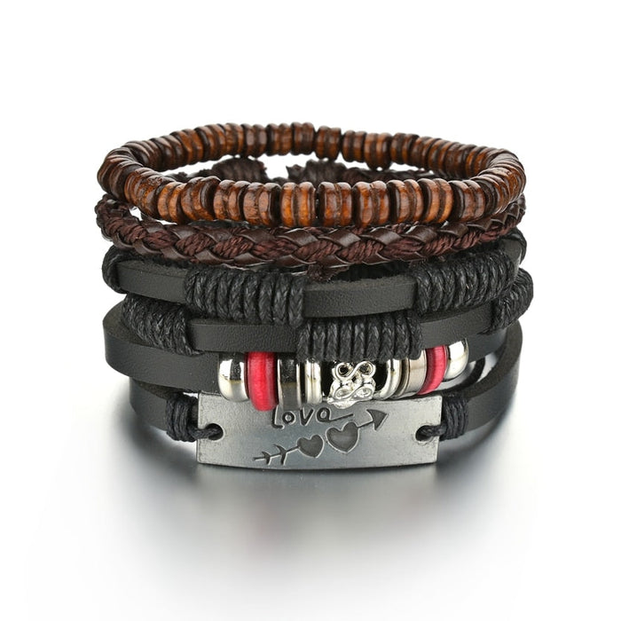 Gothic Layered Bracelet for Men: black, dark brown assorted multi-strand wrist bracelets, casual boho-rock, layered style