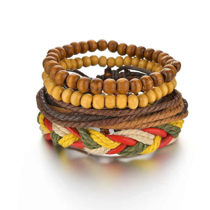 Gothic Layered Bracelet for Men: black, dark brown assorted multi-strand wrist bracelets, casual boho-rock, layered style