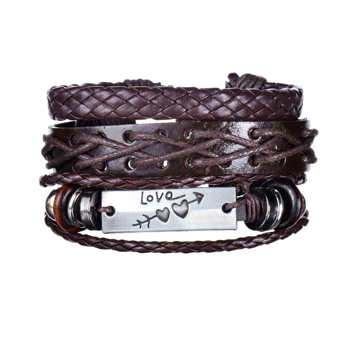 Gothic Layered Bracelet for Men: black, dark brown assorted multi-strand wrist bracelets, casual boho-rock, layered style