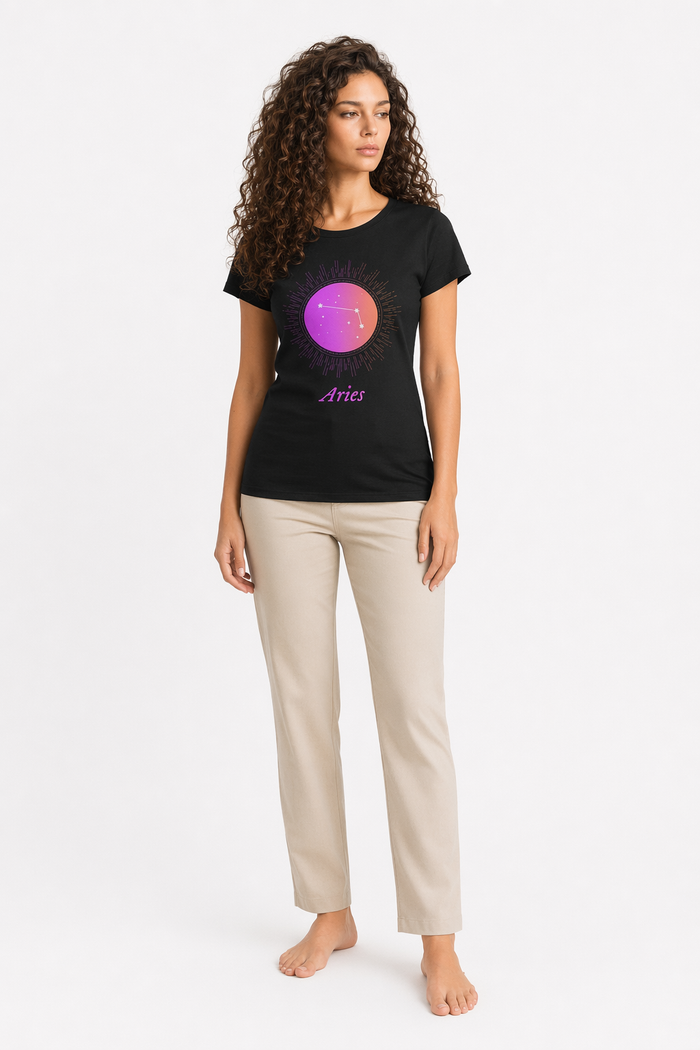 Gradient Aries Zodiac Tee for Women Black