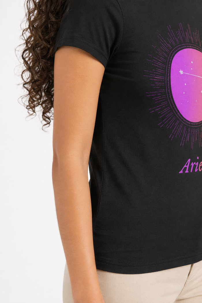 Gradient Aries Zodiac Tee for Women Black