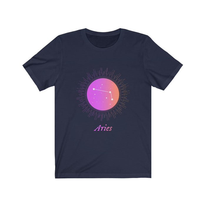 Gradient Aries Zodiac Tee for Women: black, purple Aries zodiac sign, graphic zodiac-themed style