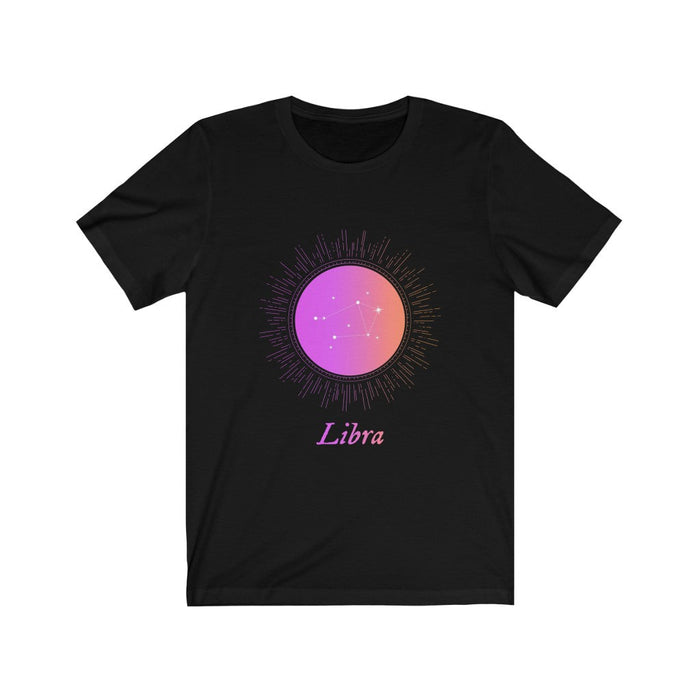 Gradient Libra T-Shirt for Women, Horoscope Zodiac Sign: gray, purple Libra zodiac sign, minimal zodiac graphic style
