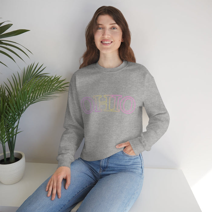 Gradient Ohio State Women's Pullover Sweatshirt: heather gray, pastel pink crewneck sweatshirt, casual minimal style