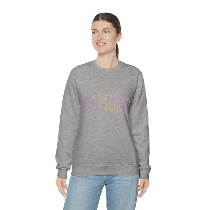 Gradient Ohio State Women's Pullover Sweatshirt: heather gray, pastel pink crewneck sweatshirt, casual minimal style
