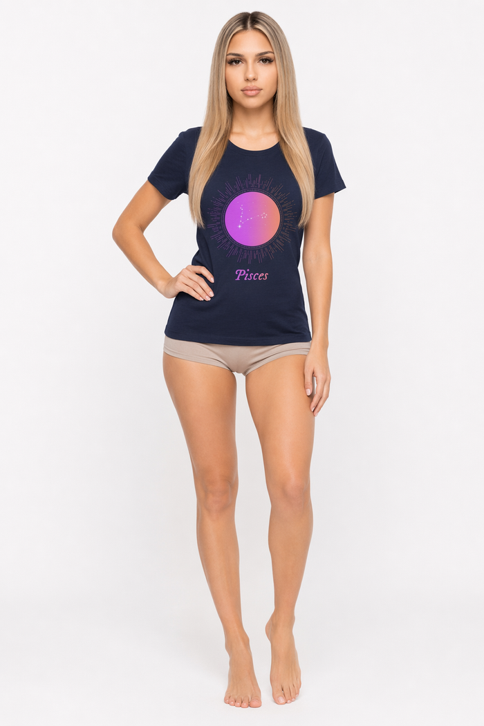 Gradient Pisces Women's Zodiac Tee Navy