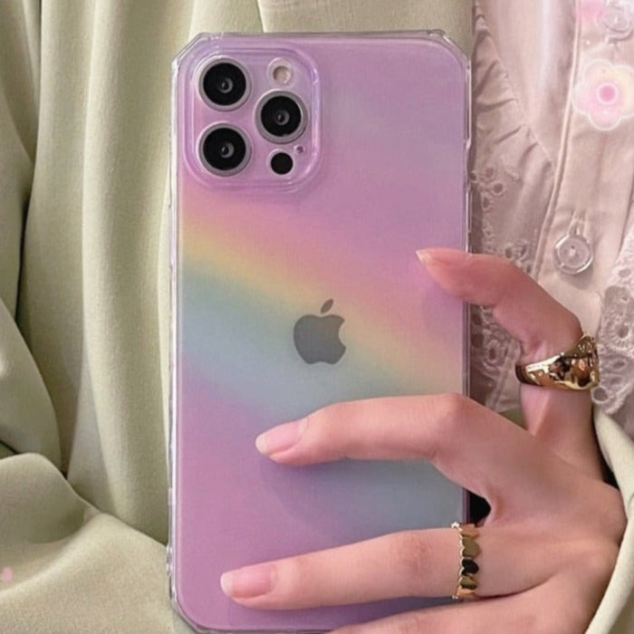 Gradient Rainbow iPhone Case for Enhanced Protection: translucent pink, lavender smartphone case, minimal pastel style