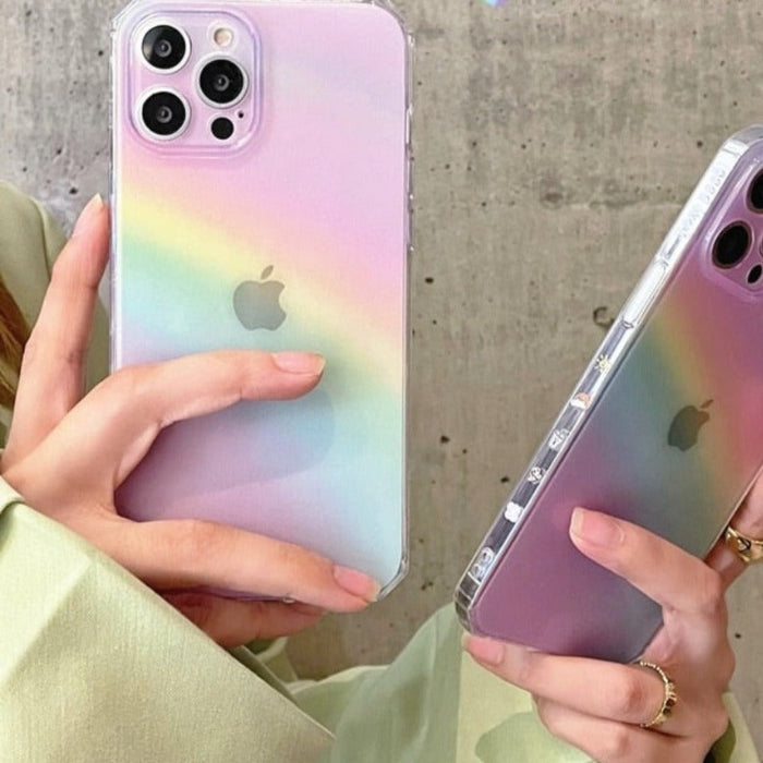 Gradient Rainbow iPhone Case for Enhanced Protection: translucent pink, lavender smartphone case, minimal pastel style