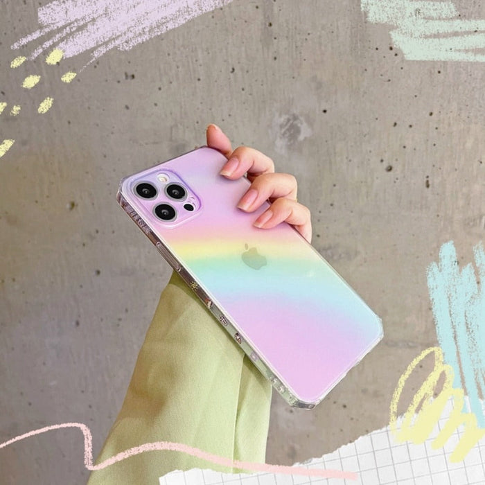 Gradient Rainbow iPhone Case for Enhanced Protection: translucent pink, lavender smartphone case, minimal pastel style