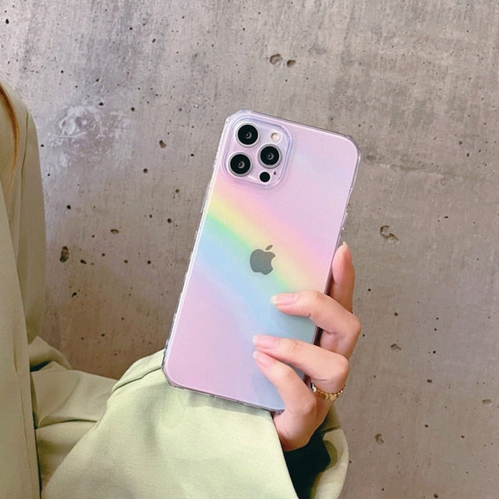 Gradient Rainbow iPhone Case for Enhanced Protection: translucent pink, lavender smartphone case, minimal pastel style