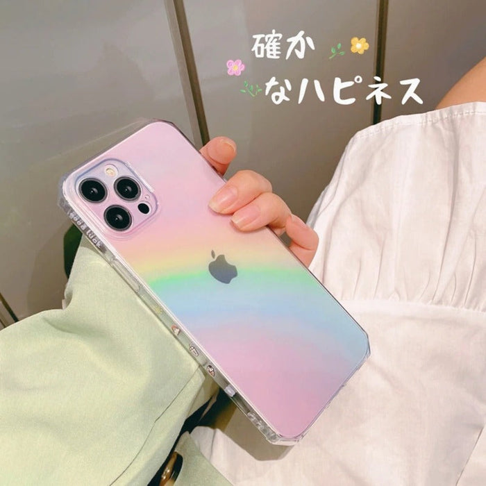 Gradient Rainbow iPhone Case for Enhanced Protection: translucent pink, lavender smartphone case, minimal pastel style