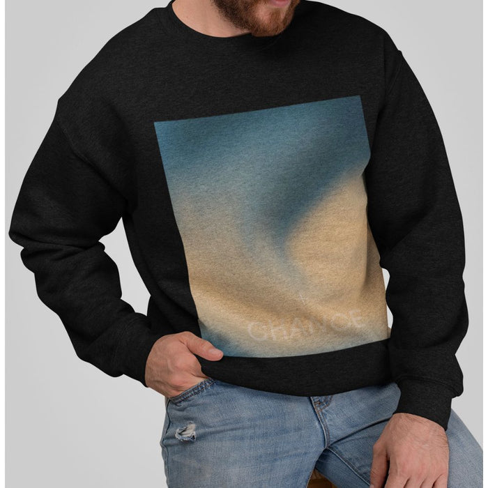Gradient Swirl Men's Pullover: white, dark blue-gray sweatshirt, minimal style