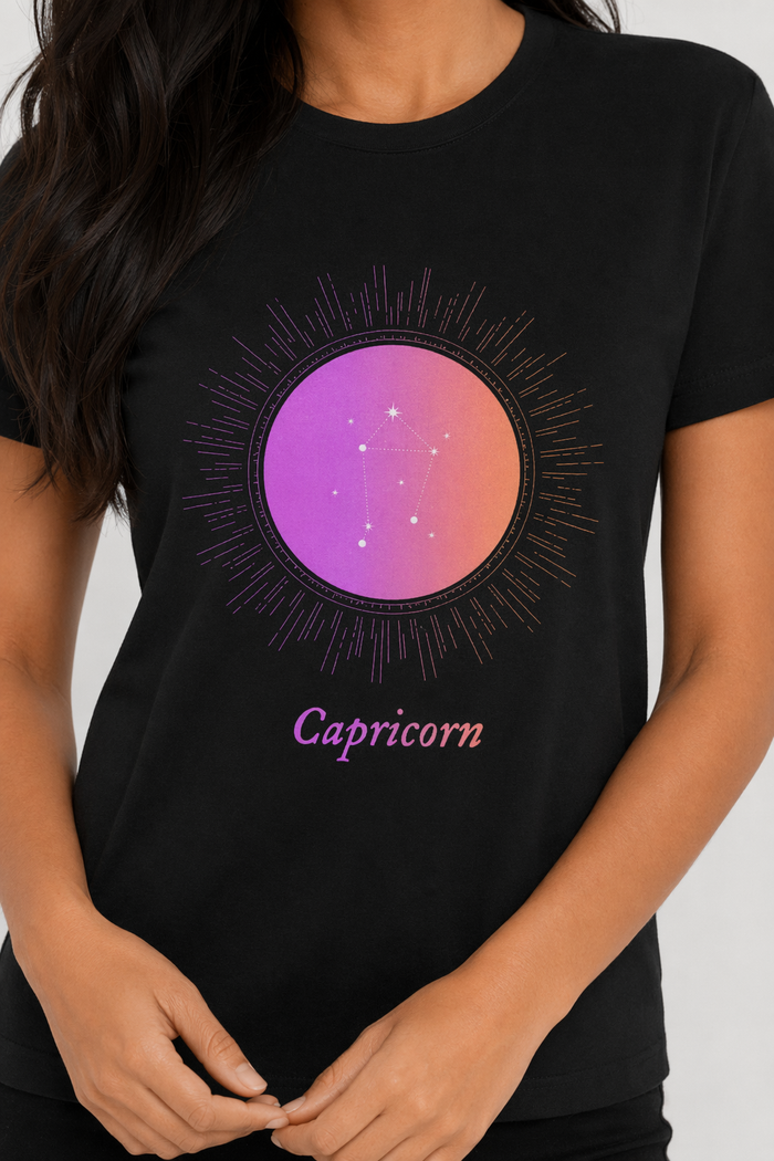 Gradient T-Shirt for Women with Capricorn Zodiac Sign Black