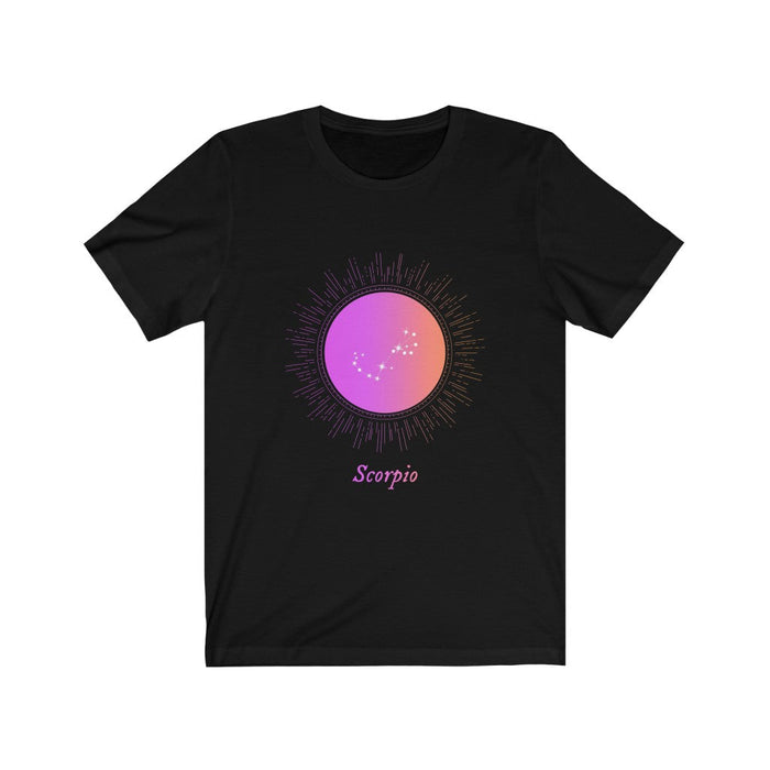 Gradient Zodiac T-Shirt for Women: black, purple Scorpio zodiac sign, zodiac graphic style