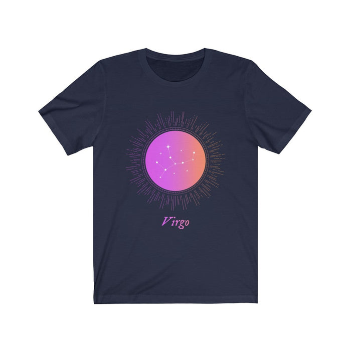 Gradient Zodiac T-Shirt for Women: black, purple Virgo zodiac sign, celestial graphic style