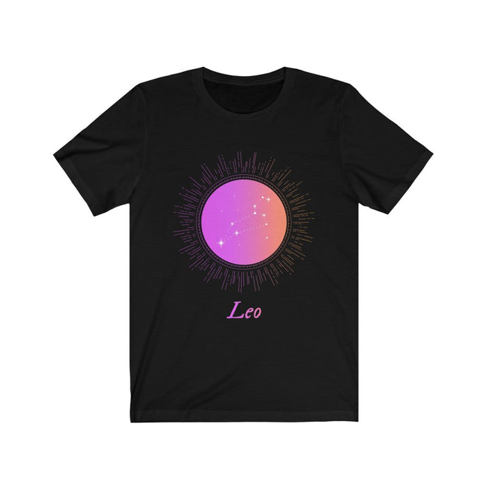 Gradient Zodiac Women's Leo T-Shirt: black, purple Leo zodiac theme, celestial zodiac graphic style