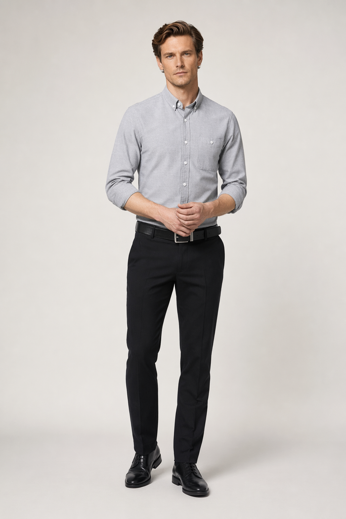 Gray Classic Button Down Men's Long Sleeve Shirt Default