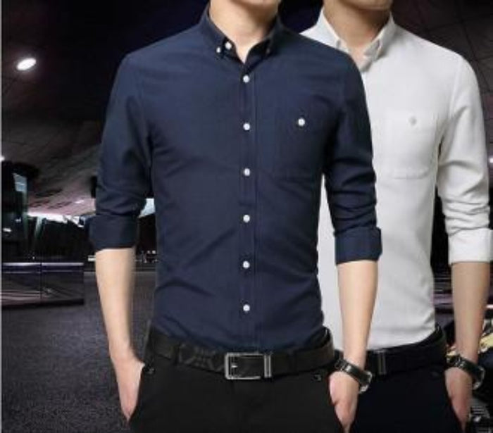 Gray Classic Button Down Men's Long Sleeve Shirt: light gray button-up shirt, minimal style