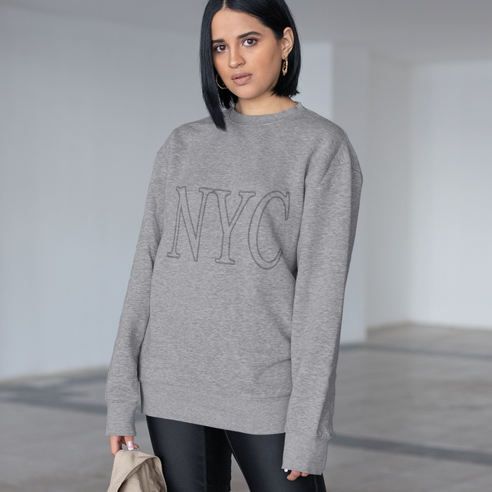 Gray Crewneck Sweatshirt for Women in New York City: heather gray, dark gray NYC, minimal casual style