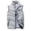 Gray High Neck Padded Vest for Men: light gray, black puffer vest, casual sporty style