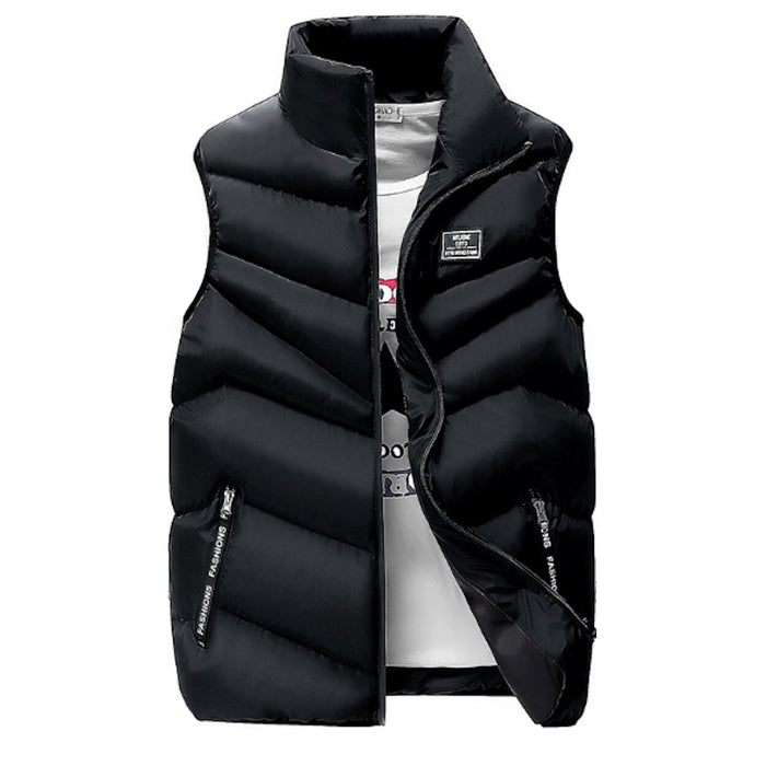 Gray High Neck Padded Vest for Men: light gray, black puffer vest, casual sporty style