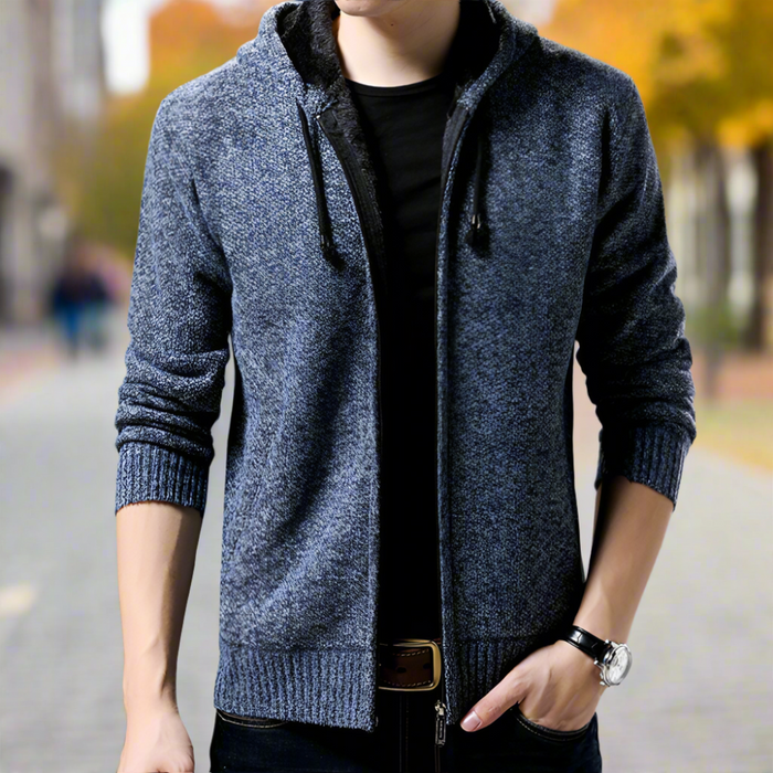 Gray Hooded Zip Jacket for Men: gray, black zip-up hooded jacket, casual minimal style