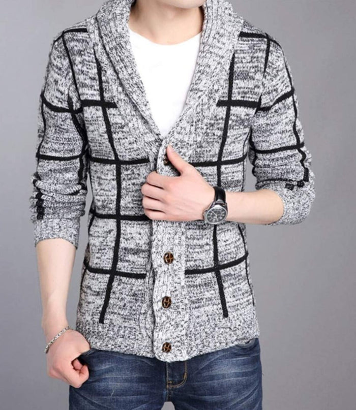 Gray Men's Cardigan with a Shawl Neckline: heather gray, black hooded cardigan sweater, casual style