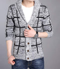 Gray Men's Cardigan with a Shawl Neckline: heather gray, black hooded cardigan sweater, casual style