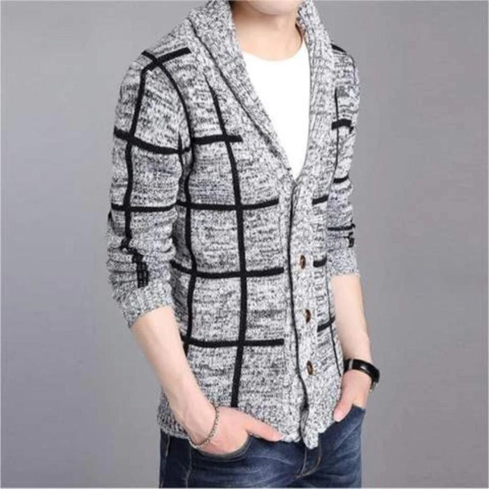 Gray Men's Cardigan with a Shawl Neckline: heather gray, black hooded cardigan sweater, casual style