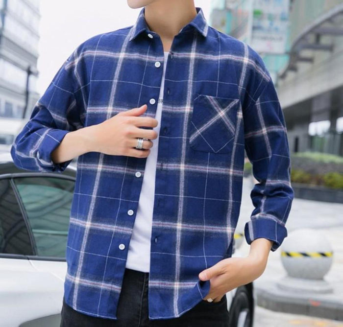 Gray Plaid Button-Up Casual Shirt for Men with Long Sleeves: black, gray long-sleeve button-up shirt, casual plaid flannel-st