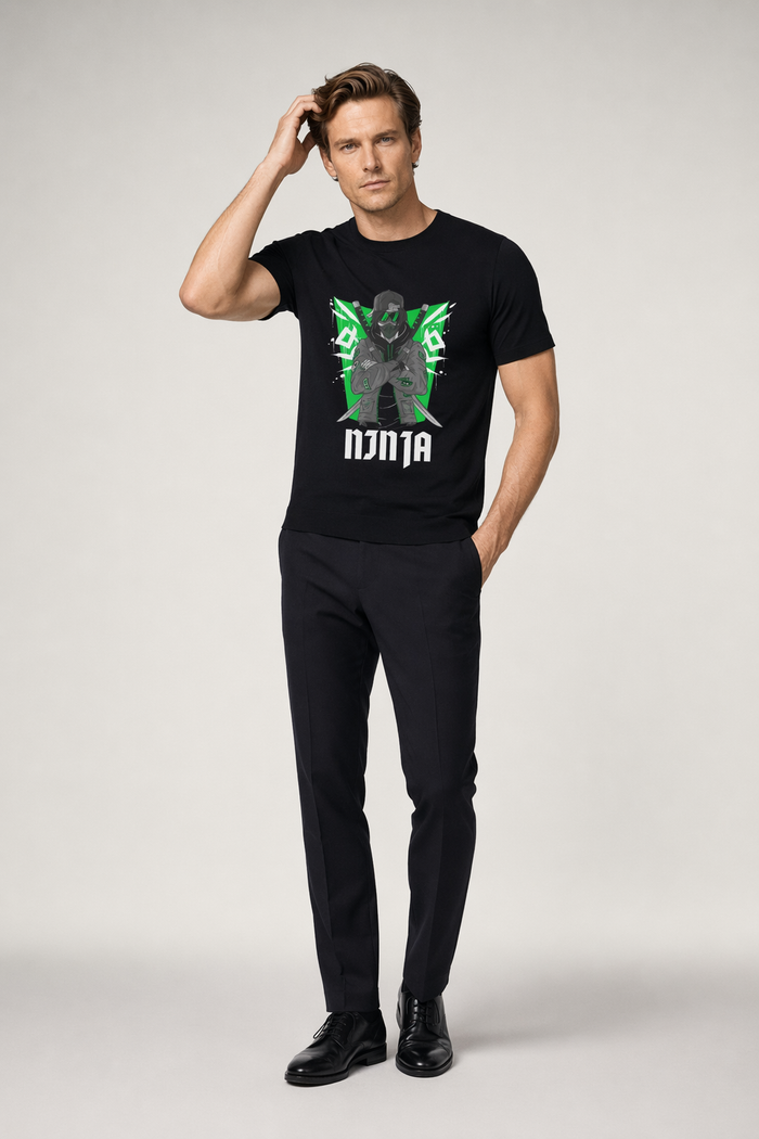 Green Ninja Graphic Tee for Men Solid Black Blend