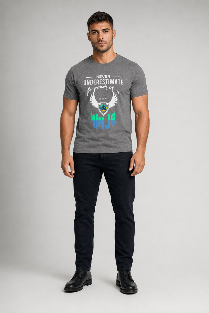 Green Text Ninja Power Short Sleeve Tee Deep Heather