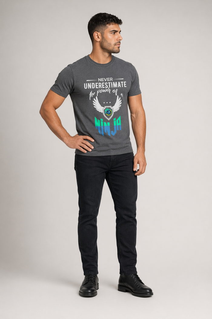 Green Text Ninja Power Short Sleeve Tee Deep Heather