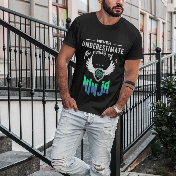 Green Text Ninja Power Short Sleeve Tee: black, white ninja theme, casual graphic style